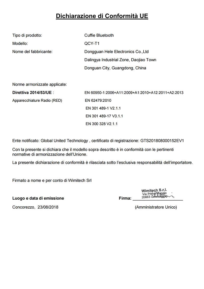 Dichiarazione di Conformità UE - T1