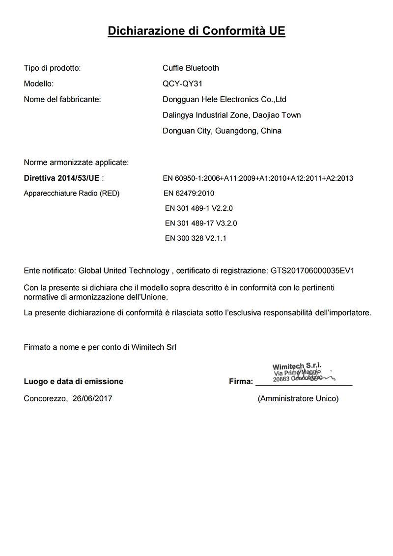 Dichiarazione di Conformità UE - QY31